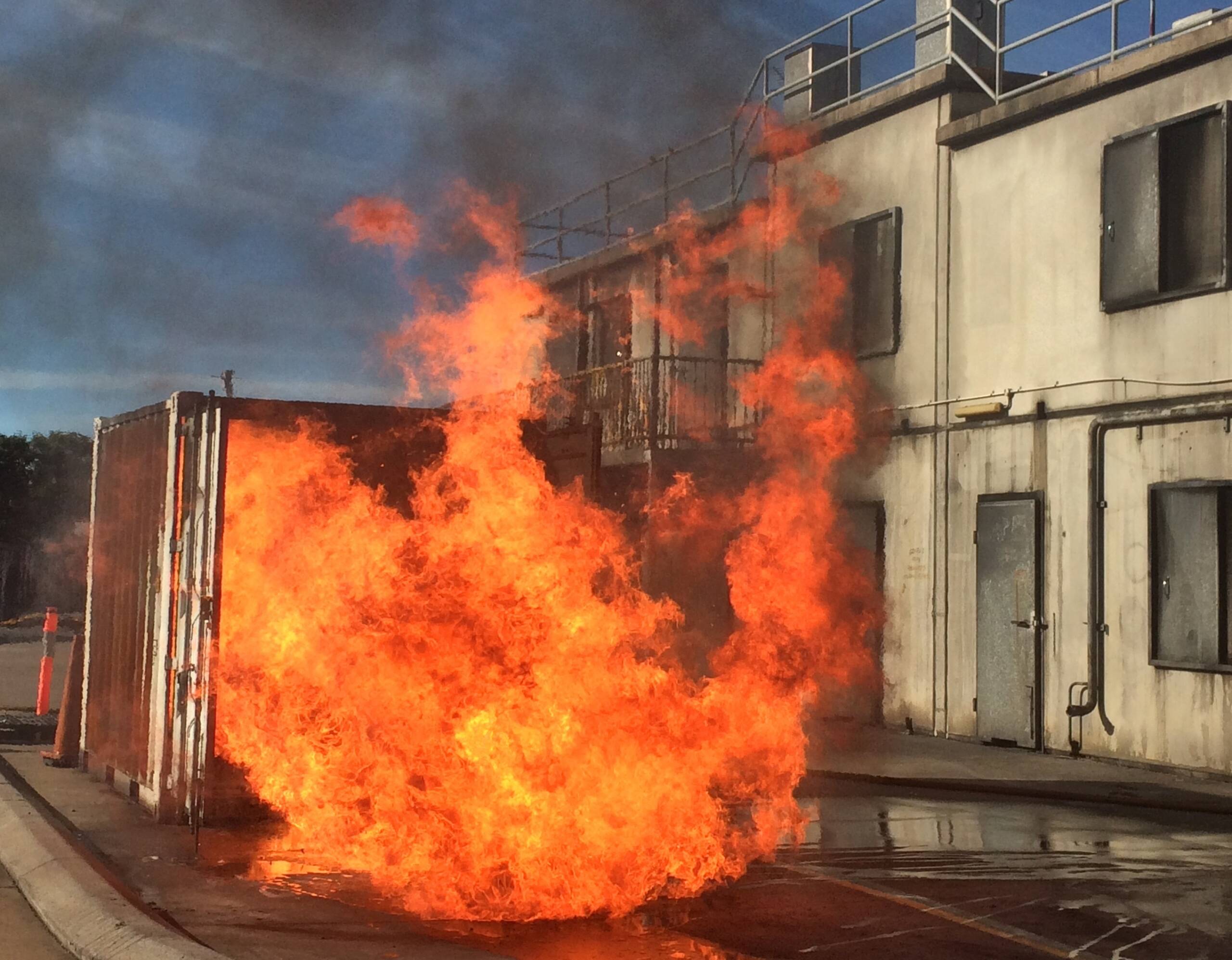 Firefighters undertaking live fire training